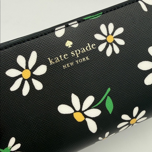 Kate Spade Dana Daisies Large Slim Bifold Wallet Black Multi - Picture 3 of 11